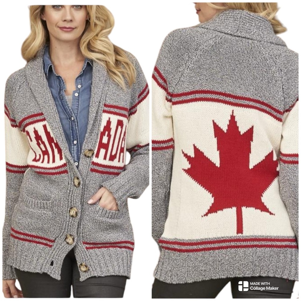 Chunky cotton Canada theme boyfriend cardigan L